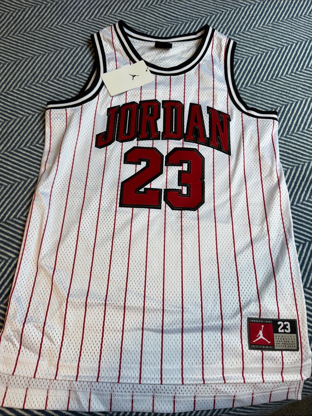 Jordan White Red Black 23 Pinstripe Basketball Jersey